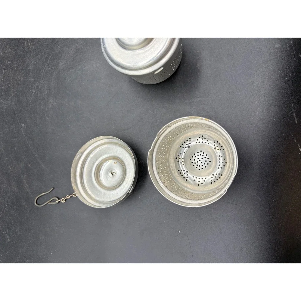Vintage Aluminum Tea Infuser Set Loose Leaf Strainer Basket with Chain Hook 2pc‎